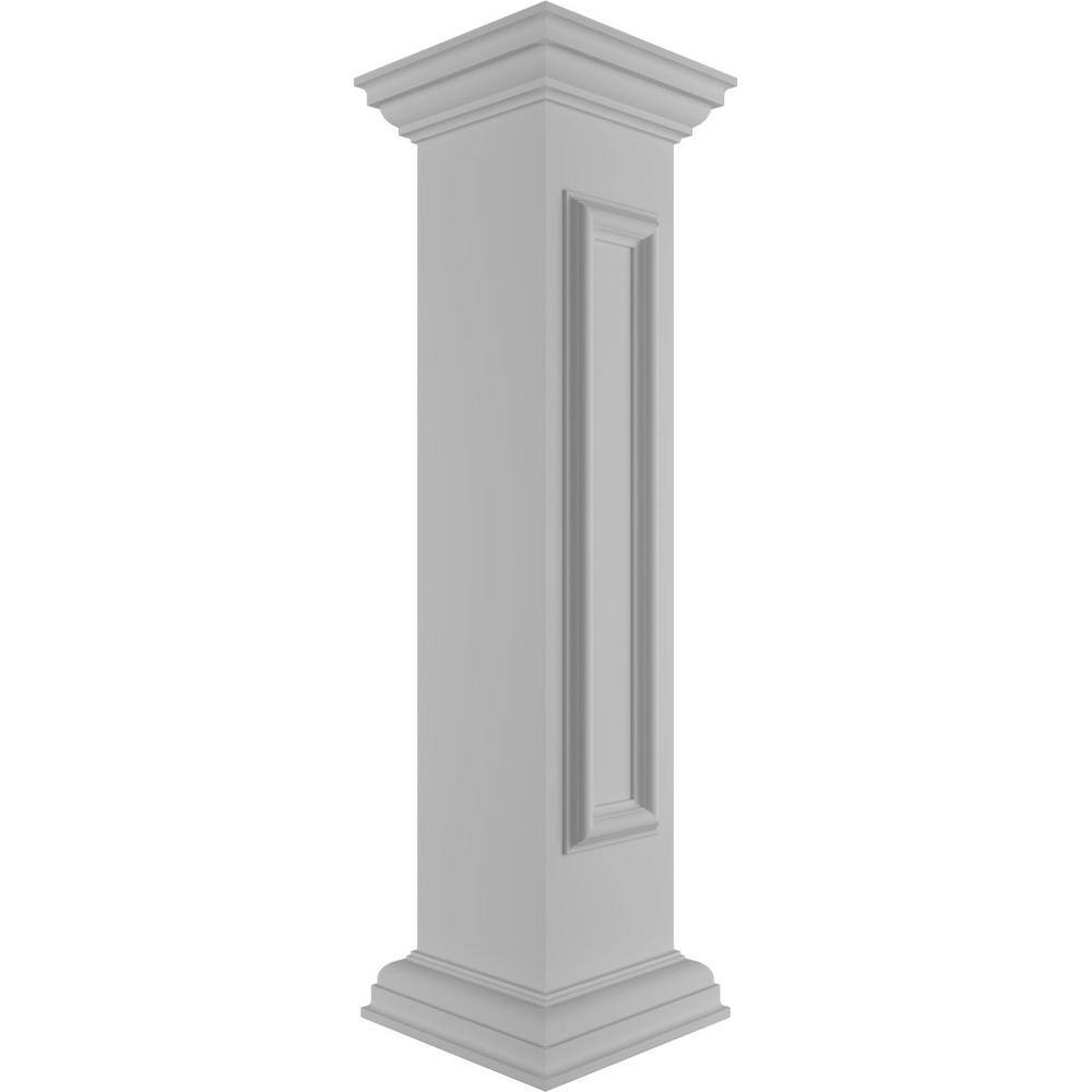 Ekena Millwork Straight 40 in. x 8 in. White Box Newel Post with Panel, Flat Capital and Base Trim (Installation Kit Included)