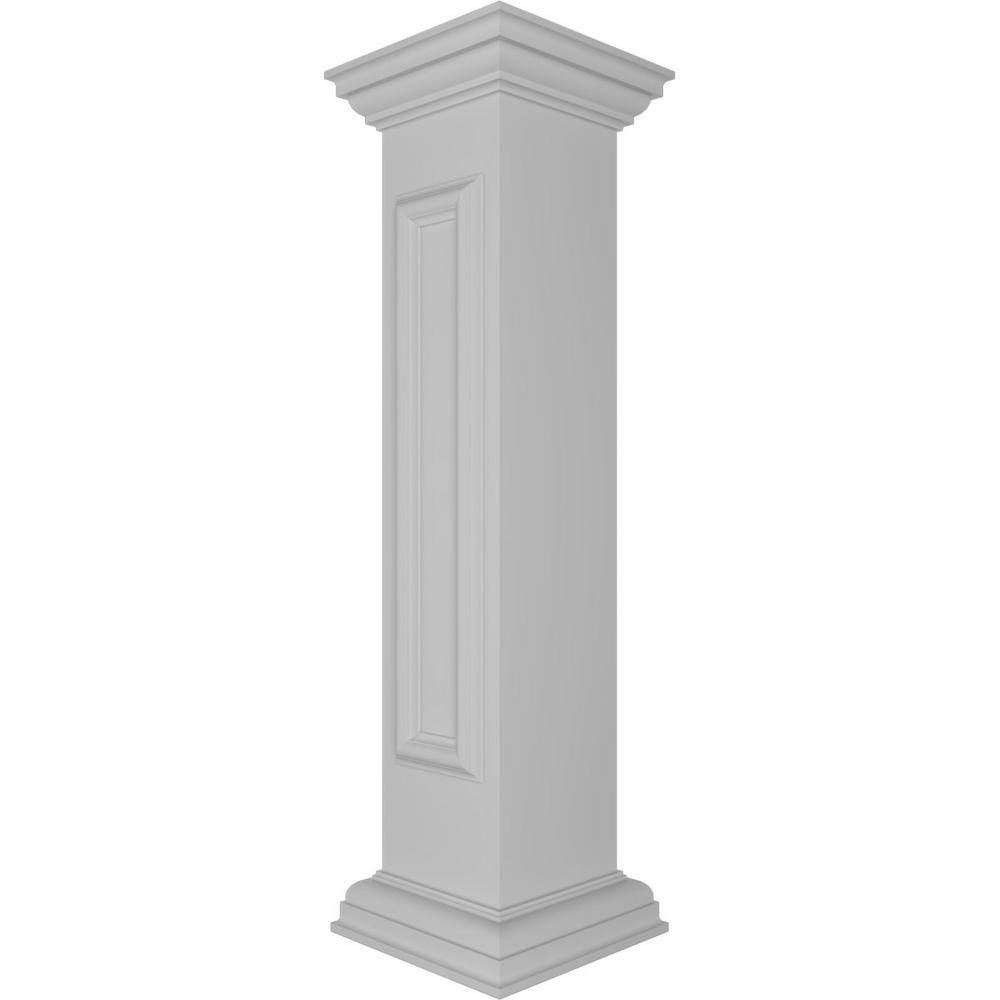 Ekena Millwork Straight 40 in. x 8 in. White Box Newel Post with Panel, Flat Capital and Base Trim (Installation Kit Included)