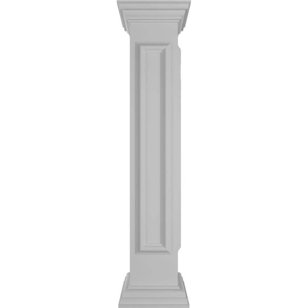 Ekena Millwork Corner 48 in. x 8 in. White Box Newel Post with Panel, Flat Capital and Base Trim (Installation Kit Included)