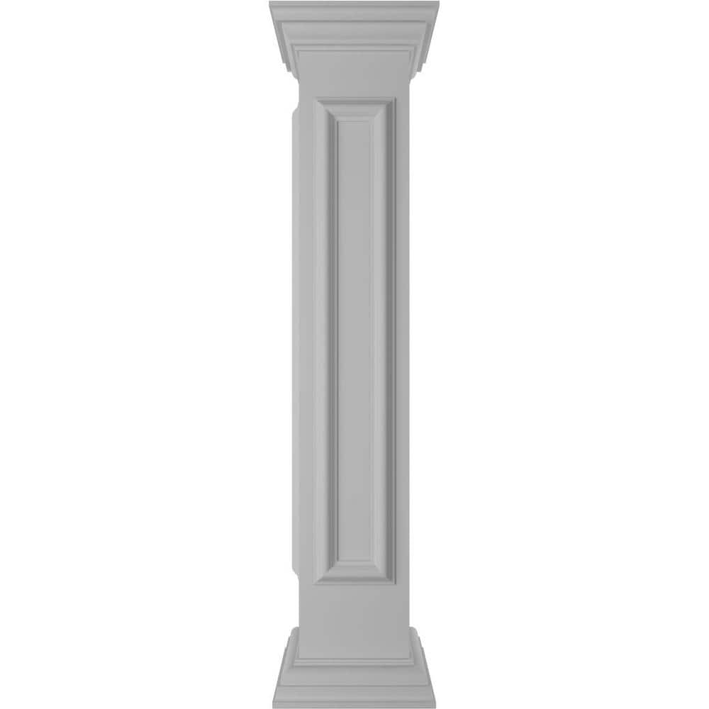 Ekena Millwork Corner 48 in. x 8 in. White Box Newel Post with Panel, Flat Capital and Base Trim (Installation Kit Included)