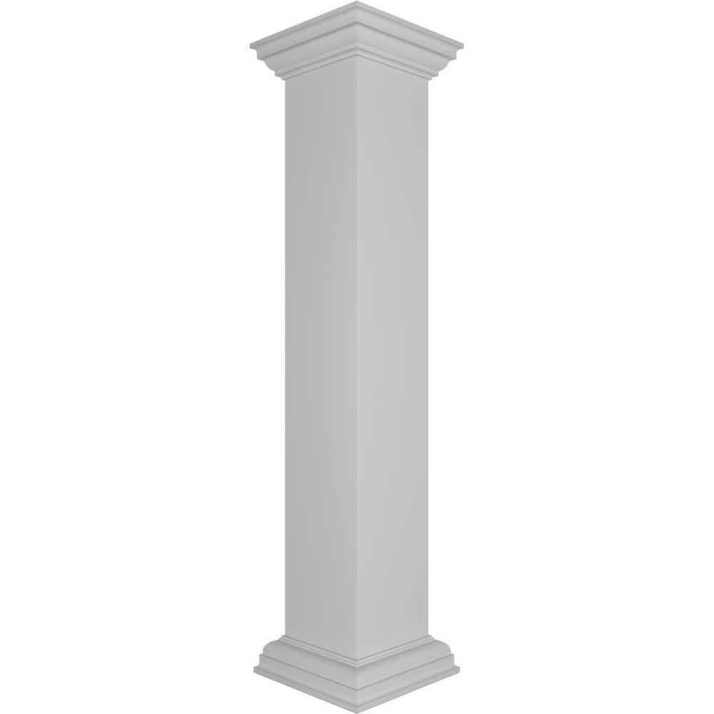 Ekena Millwork Corner 48 in. x 8 in. White Box Newel Post with Panel, Flat Capital and Base Trim (Installation Kit Included)