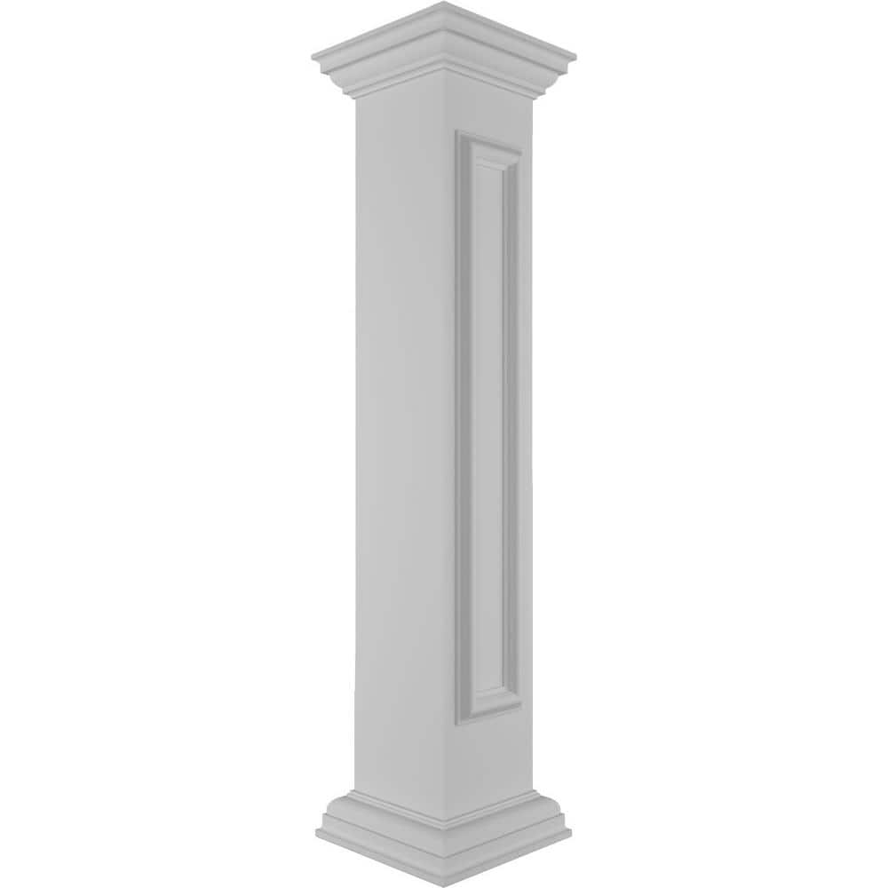 Ekena Millwork Corner 48 in. x 8 in. White Box Newel Post with Panel, Flat Capital and Base Trim (Installation Kit Included)