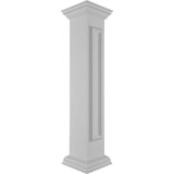 Ekena Millwork Corner 48 in. x 8 in. White Box Newel Post with Panel, Flat Capital and Base Trim (Installation Kit Included)