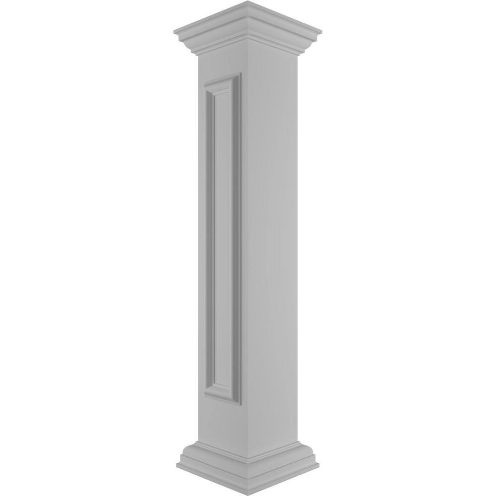 Ekena Millwork Corner 48 in. x 8 in. White Box Newel Post with Panel, Flat Capital and Base Trim (Installation Kit Included)