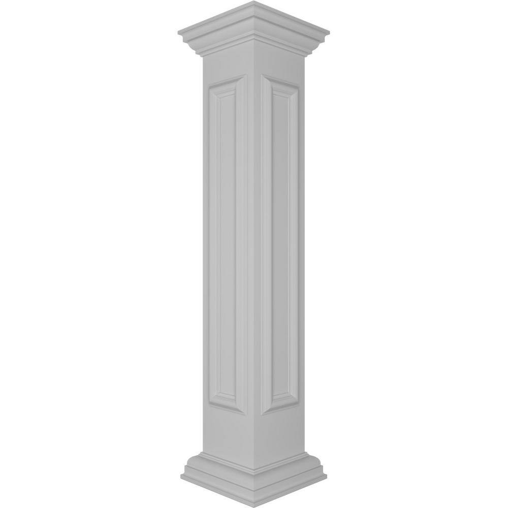 Ekena Millwork Corner 48 in. x 8 in. White Box Newel Post with Panel, Flat Capital and Base Trim (Installation Kit Included)