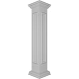 Ekena Millwork Corner 48 in. x 8 in. White Box Newel Post with Panel, Flat Capital and Base Trim (Installation Kit Included)