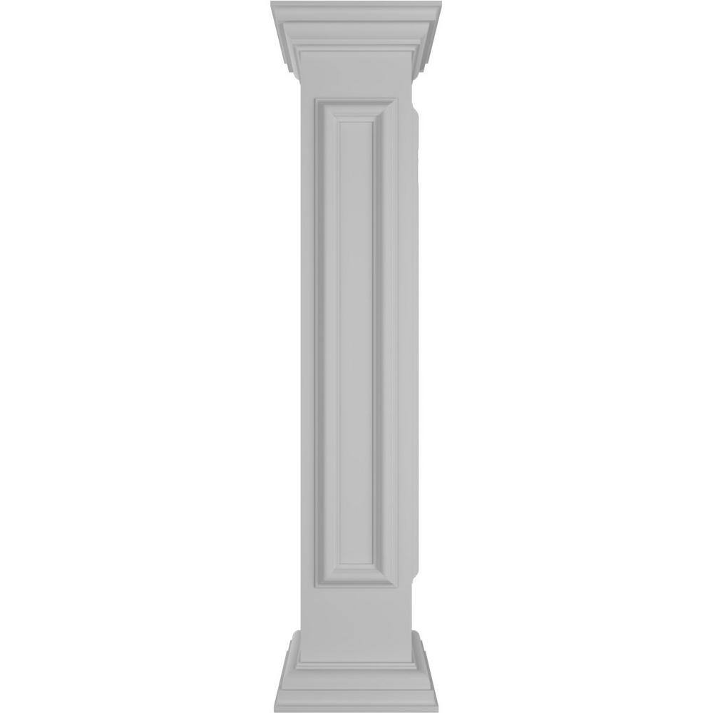 Ekena Millwork End 48 in. x 8 in. White Box Newel Post with Panel, Peaked Capital and Base Trim (Installation Kit Included)