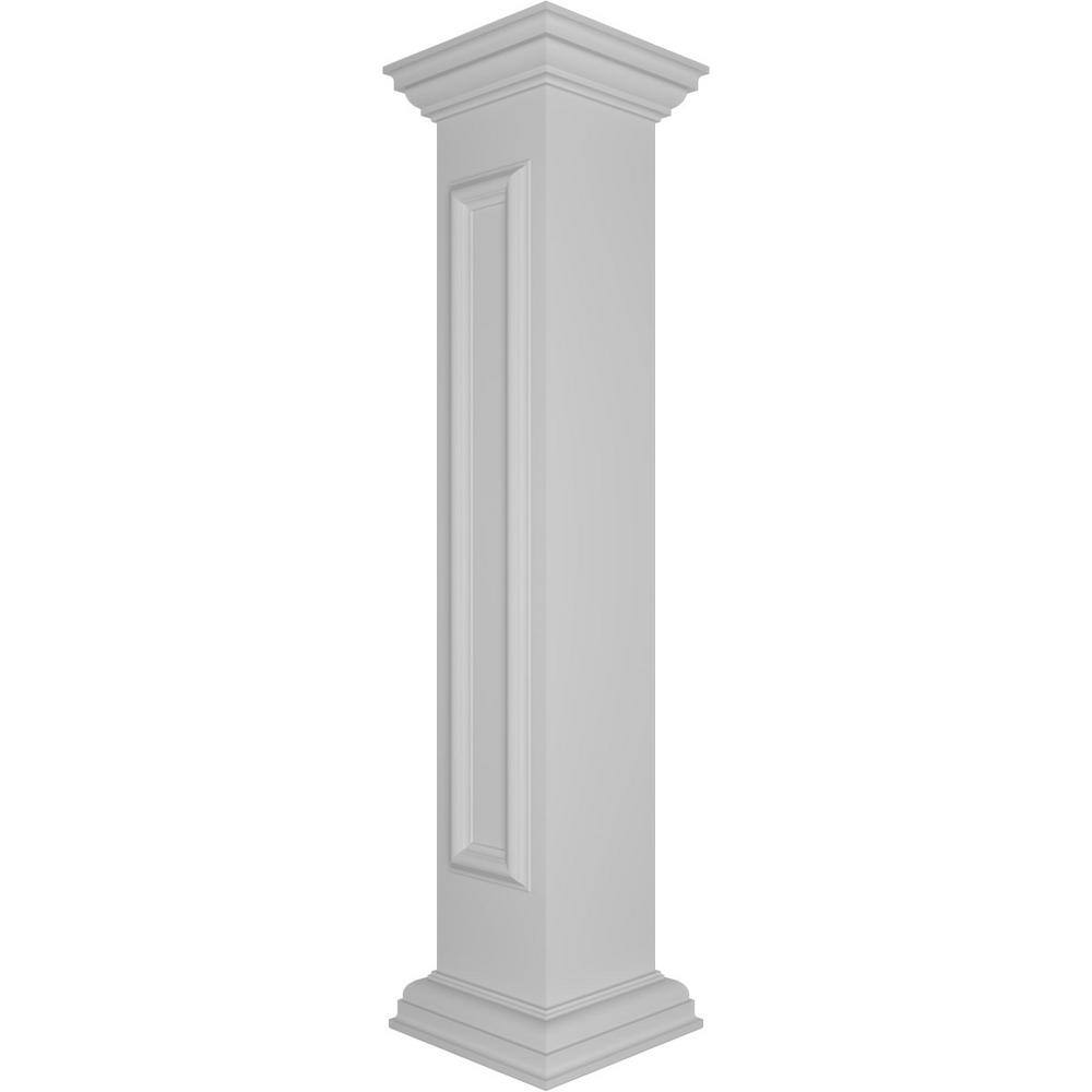 Ekena Millwork End 48 in. x 8 in. White Box Newel Post with Panel, Peaked Capital and Base Trim (Installation Kit Included)