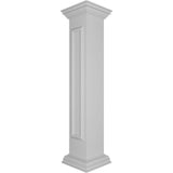 Ekena Millwork End 48 in. x 8 in. White Box Newel Post with Panel, Peaked Capital and Base Trim (Installation Kit Included)