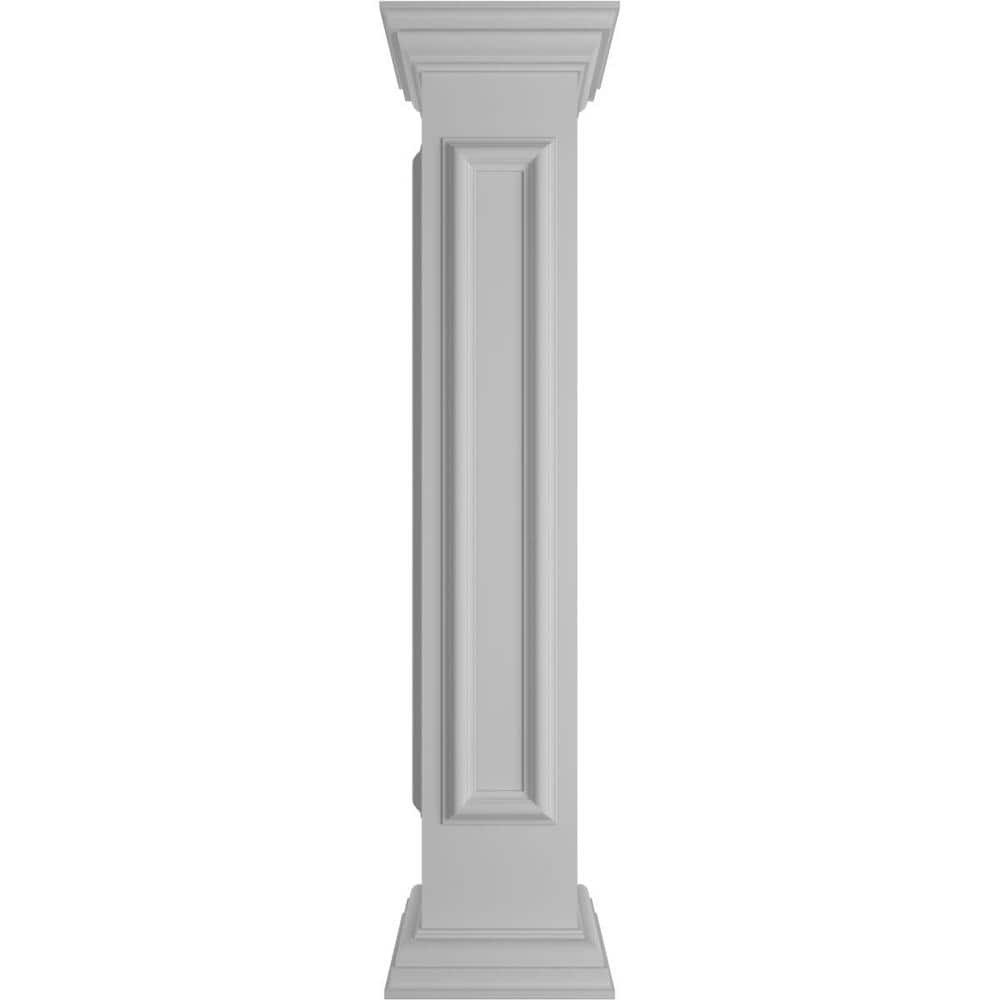 Ekena Millwork End 48 in. x 8 in. White Box Newel Post with Panel, Peaked Capital and Base Trim (Installation Kit Included)
