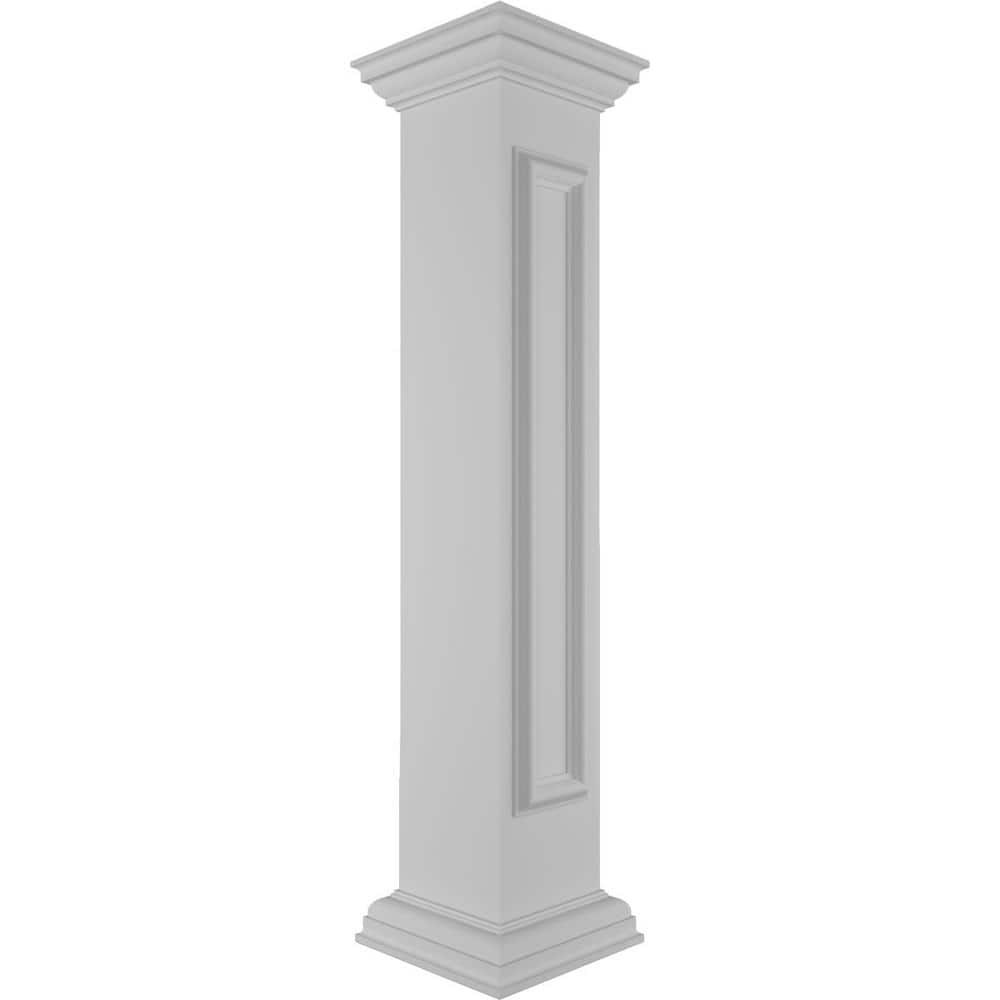 Ekena Millwork End 48 in. x 8 in. White Box Newel Post with Panel, Peaked Capital and Base Trim (Installation Kit Included)