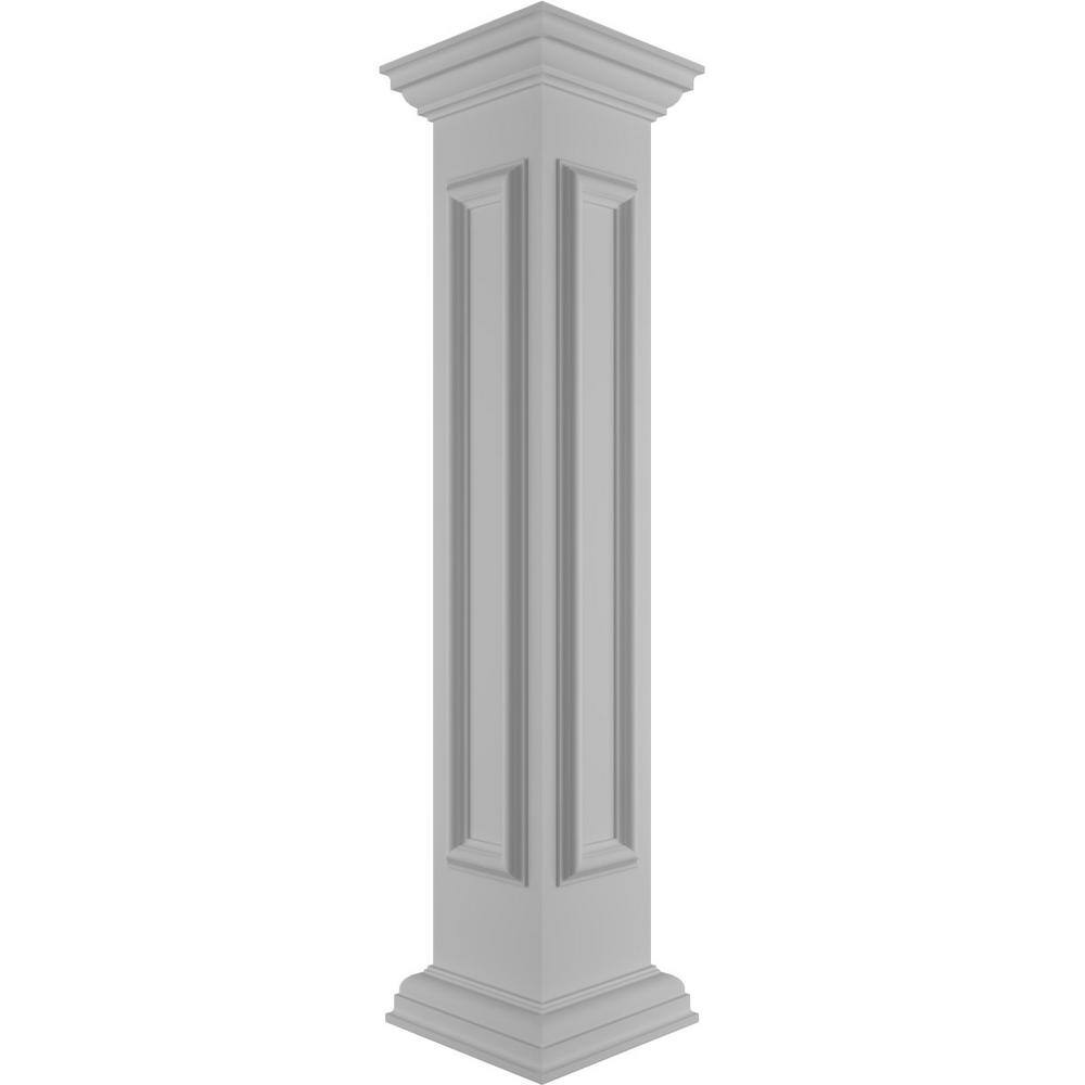 Ekena Millwork End 48 in. x 8 in. White Box Newel Post with Panel, Peaked Capital and Base Trim (Installation Kit Included)