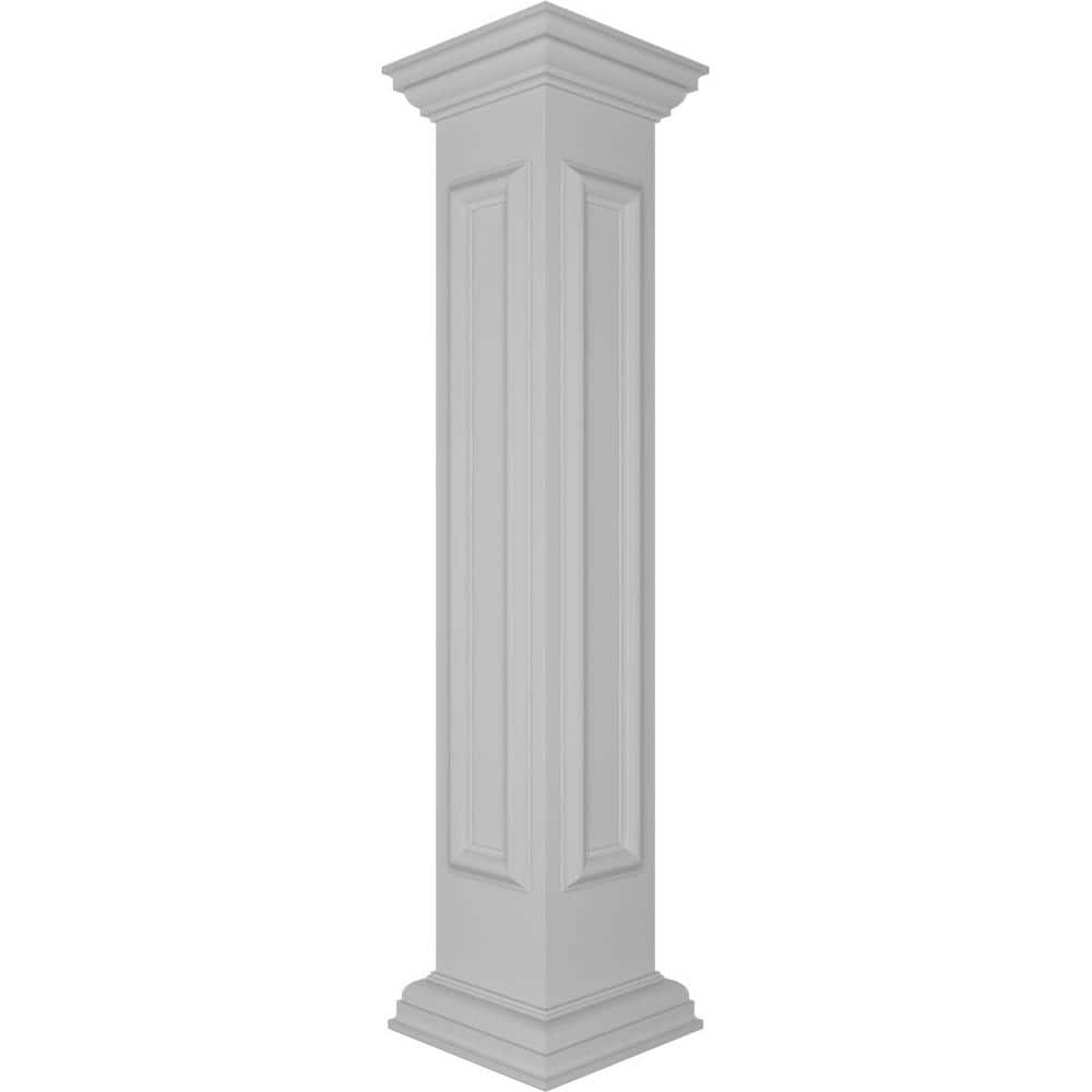 Ekena Millwork End 48 in. x 8 in. White Box Newel Post with Panel, Peaked Capital and Base Trim (Installation Kit Included)