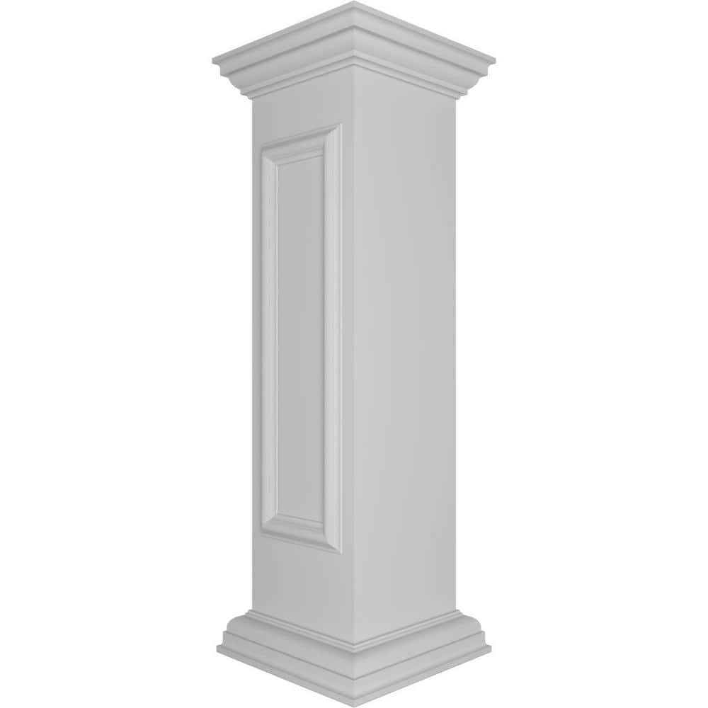 Ekena Millwork End 40 in. x 10 in. White Box Newel Post with Panel, Flat Capital and Base Trim (Installation Kit Included)