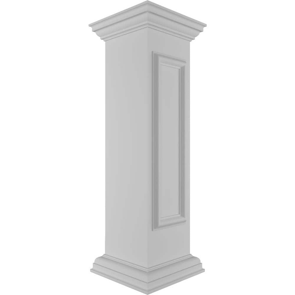 Ekena Millwork End 40 in. x 10 in. White Box Newel Post with Panel, Flat Capital and Base Trim (Installation Kit Included)