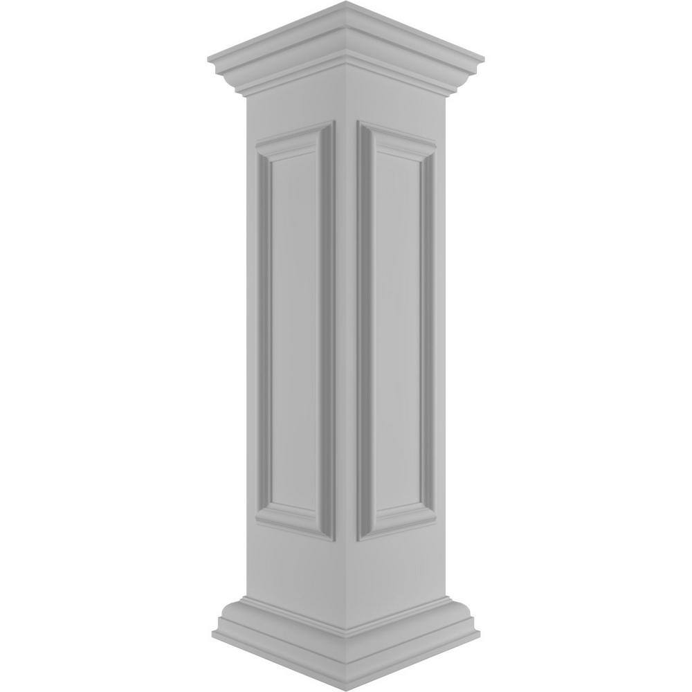 Ekena Millwork End 40 in. x 10 in. White Box Newel Post with Panel, Flat Capital and Base Trim (Installation Kit Included)