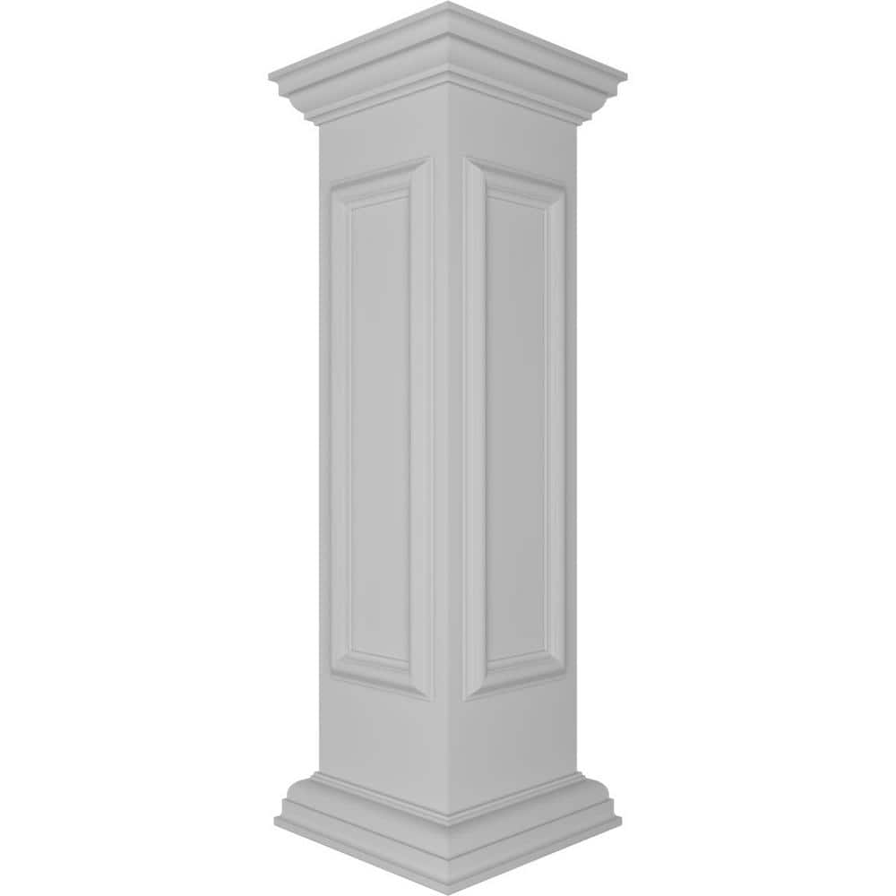 Ekena Millwork End 40 in. x 10 in. White Box Newel Post with Panel, Flat Capital and Base Trim (Installation Kit Included)