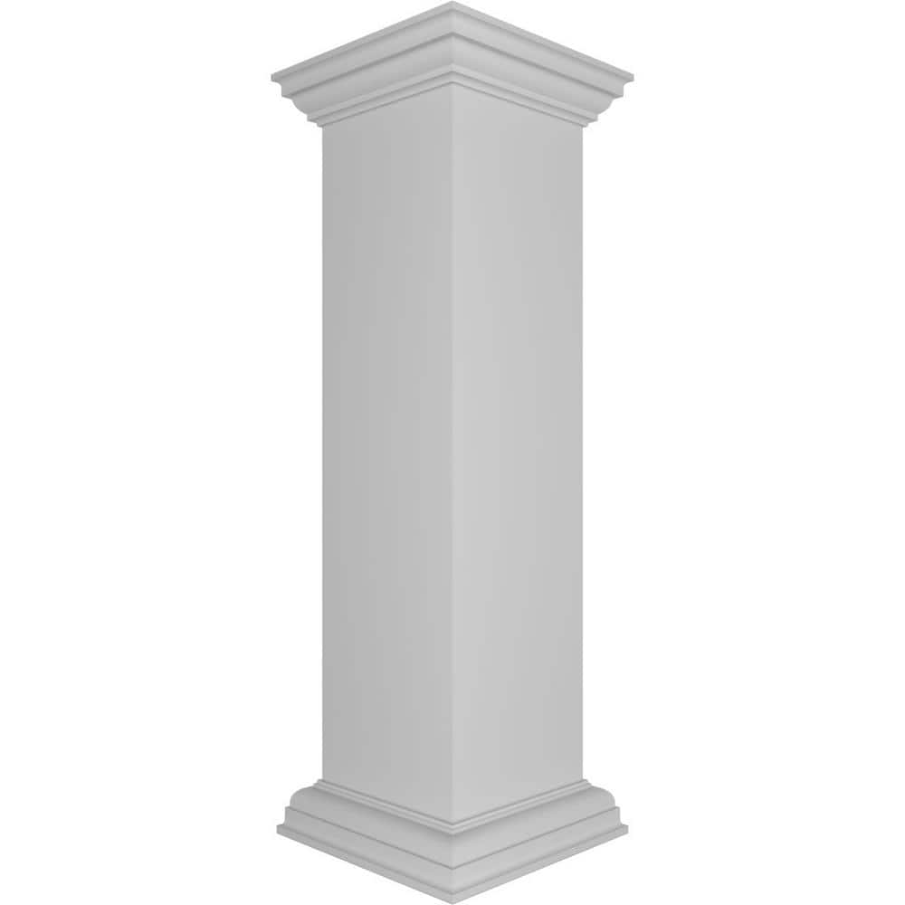 Ekena Millwork Plain 40 in. x 10 in. White Box Newel Post with Flat Capital and Base Trim (Installation Kit Included)