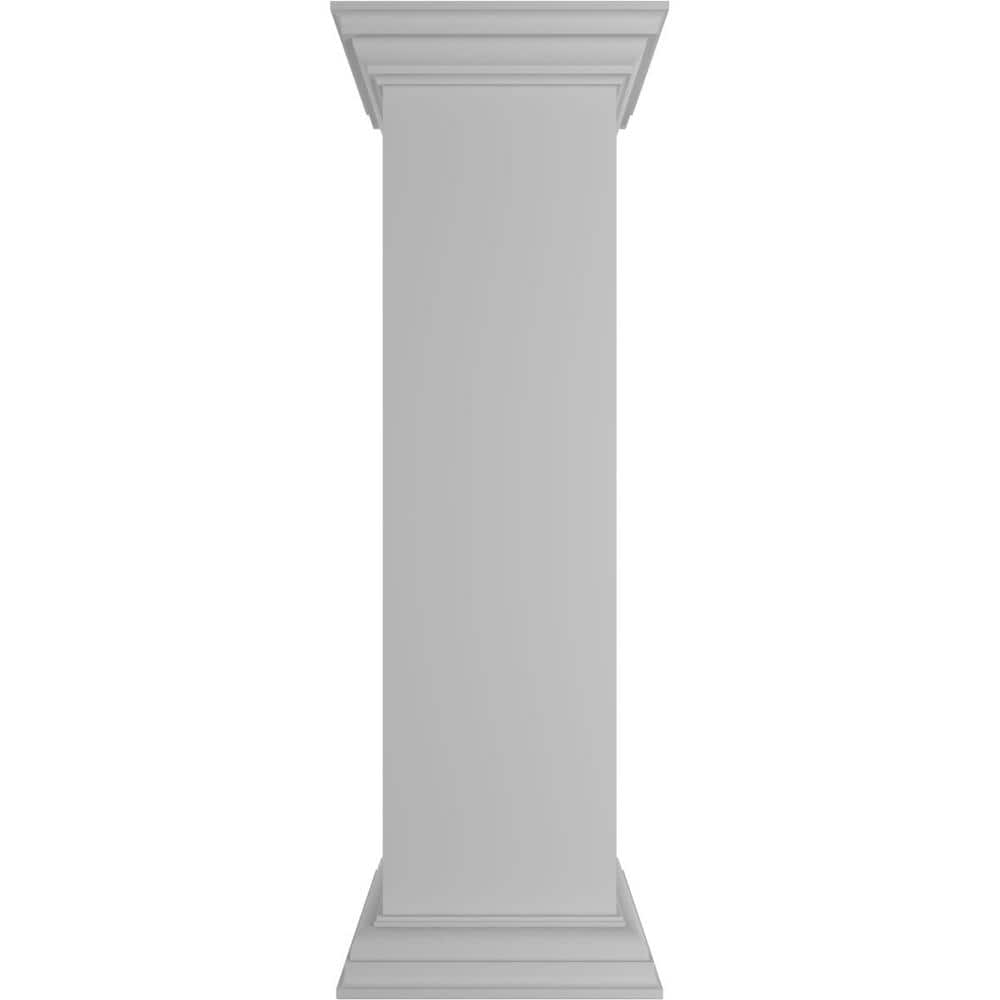 Ekena Millwork Plain 40 in. x 10 in. White Box Newel Post with Flat Capital and Base Trim (Installation Kit Included)