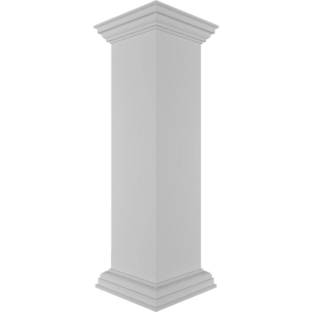 Ekena Millwork Plain 40 in. x 10 in. White Box Newel Post with Flat Capital and Base Trim (Installation Kit Included)