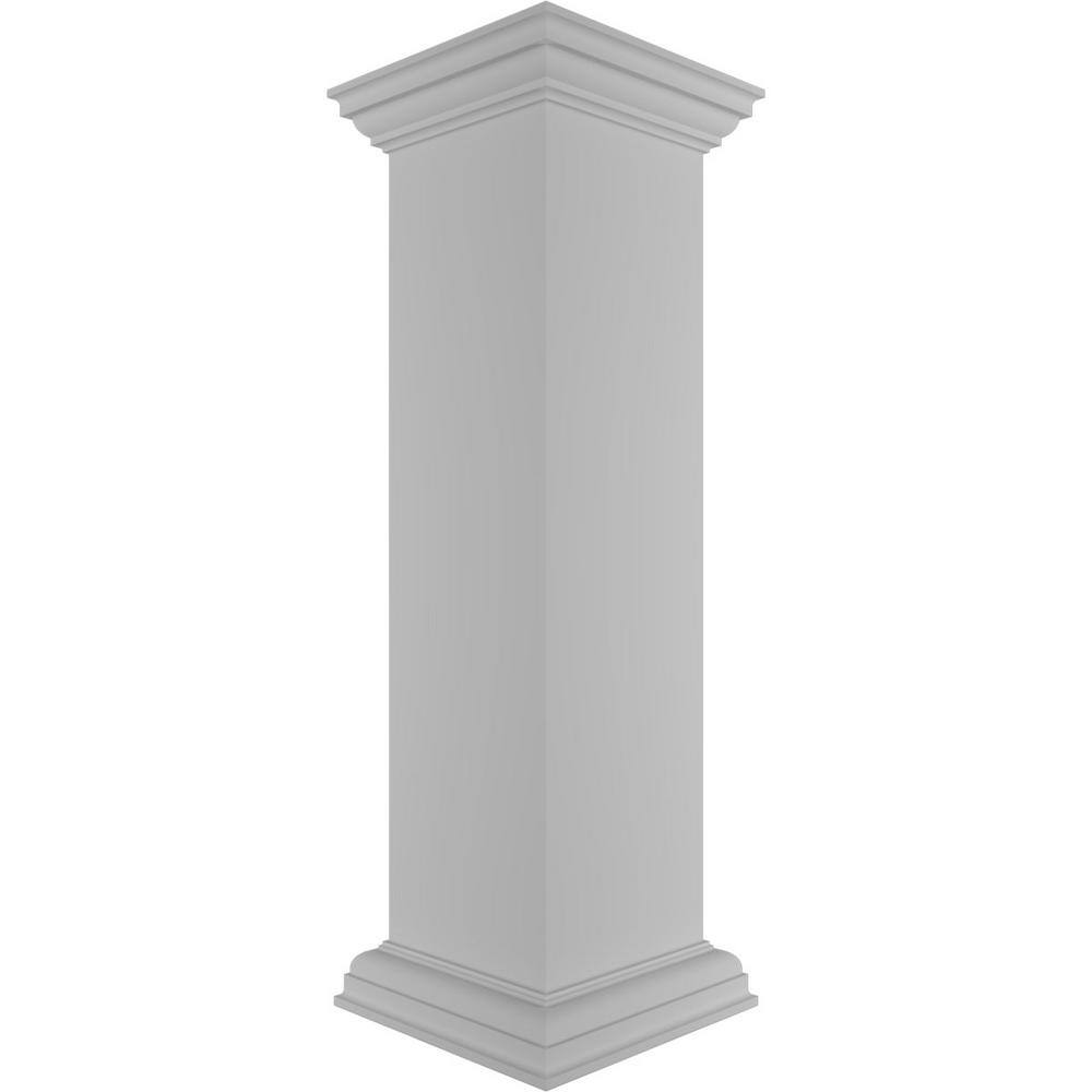Ekena Millwork Plain 40 in. x 10 in. White Box Newel Post with Flat Capital and Base Trim (Installation Kit Included)