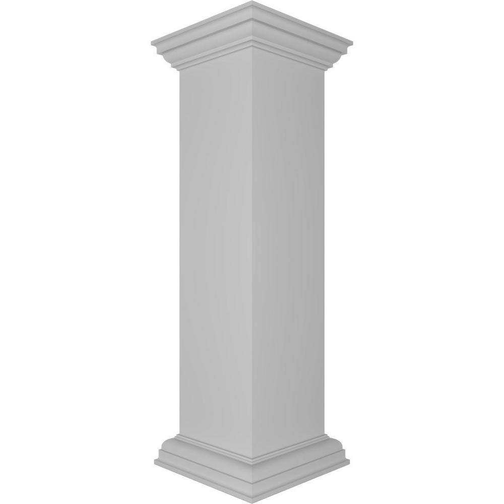 Ekena Millwork Plain 40 in. x 10 in. White Box Newel Post with Flat Capital and Base Trim (Installation Kit Included)
