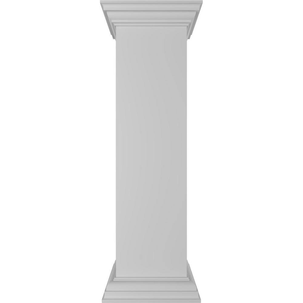 Ekena Millwork Plain 40 in. x 10 in. White Box Newel Post with Peaked Capital and Base Trim (Installation Kit Included)