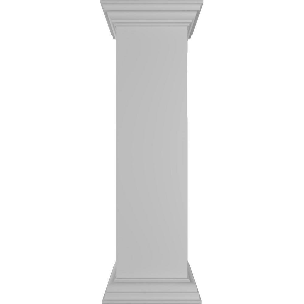 Ekena Millwork Plain 40 in. x 10 in. White Box Newel Post with Peaked Capital and Base Trim (Installation Kit Included)