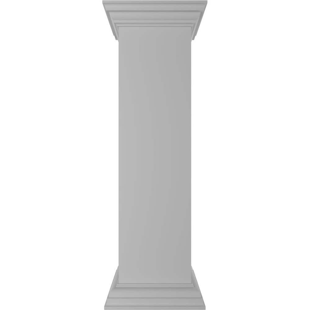 Ekena Millwork Plain 40 in. x 10 in. White Box Newel Post with Peaked Capital and Base Trim (Installation Kit Included)