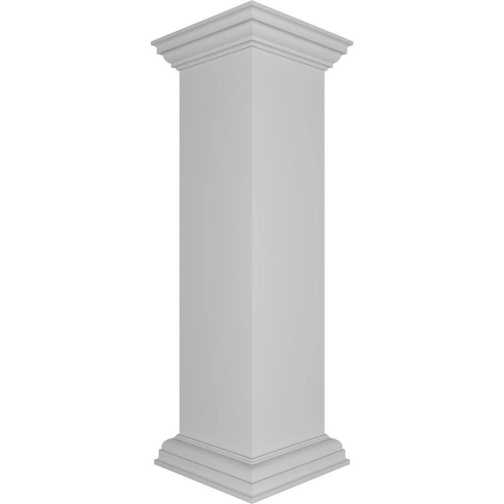 Ekena Millwork Plain 40 in. x 10 in. White Box Newel Post with Peaked Capital and Base Trim (Installation Kit Included)
