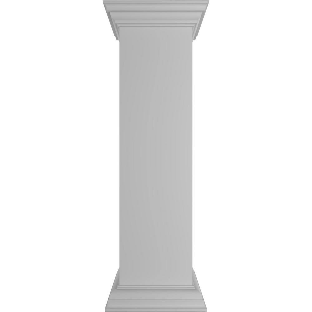 Ekena Millwork Plain 40 in. x 10 in. White Box Newel Post with Peaked Capital and Base Trim (Installation Kit Included)