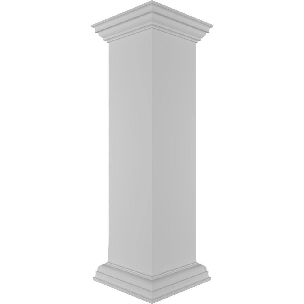 Ekena Millwork Plain 40 in. x 10 in. White Box Newel Post with Peaked Capital and Base Trim (Installation Kit Included)