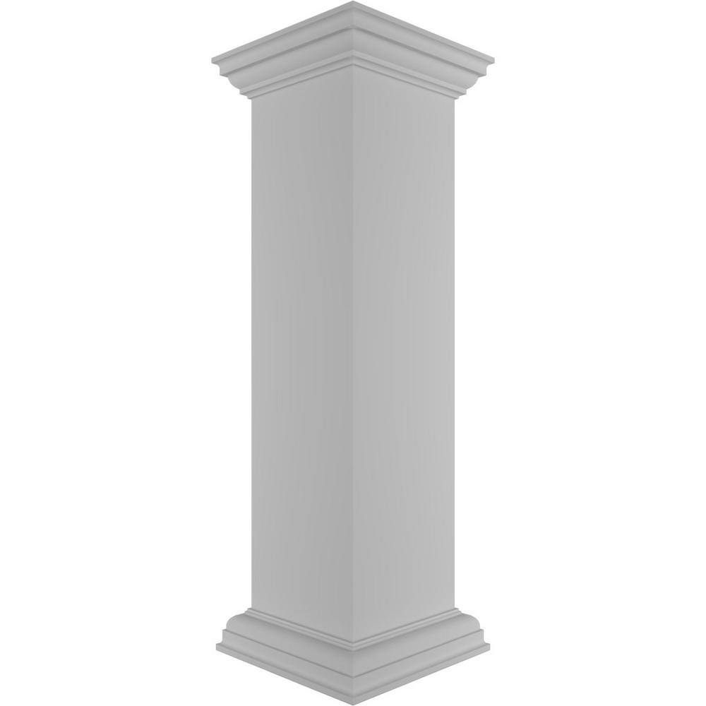 Ekena Millwork Plain 40 in. x 10 in. White Box Newel Post with Peaked Capital and Base Trim (Installation Kit Included)