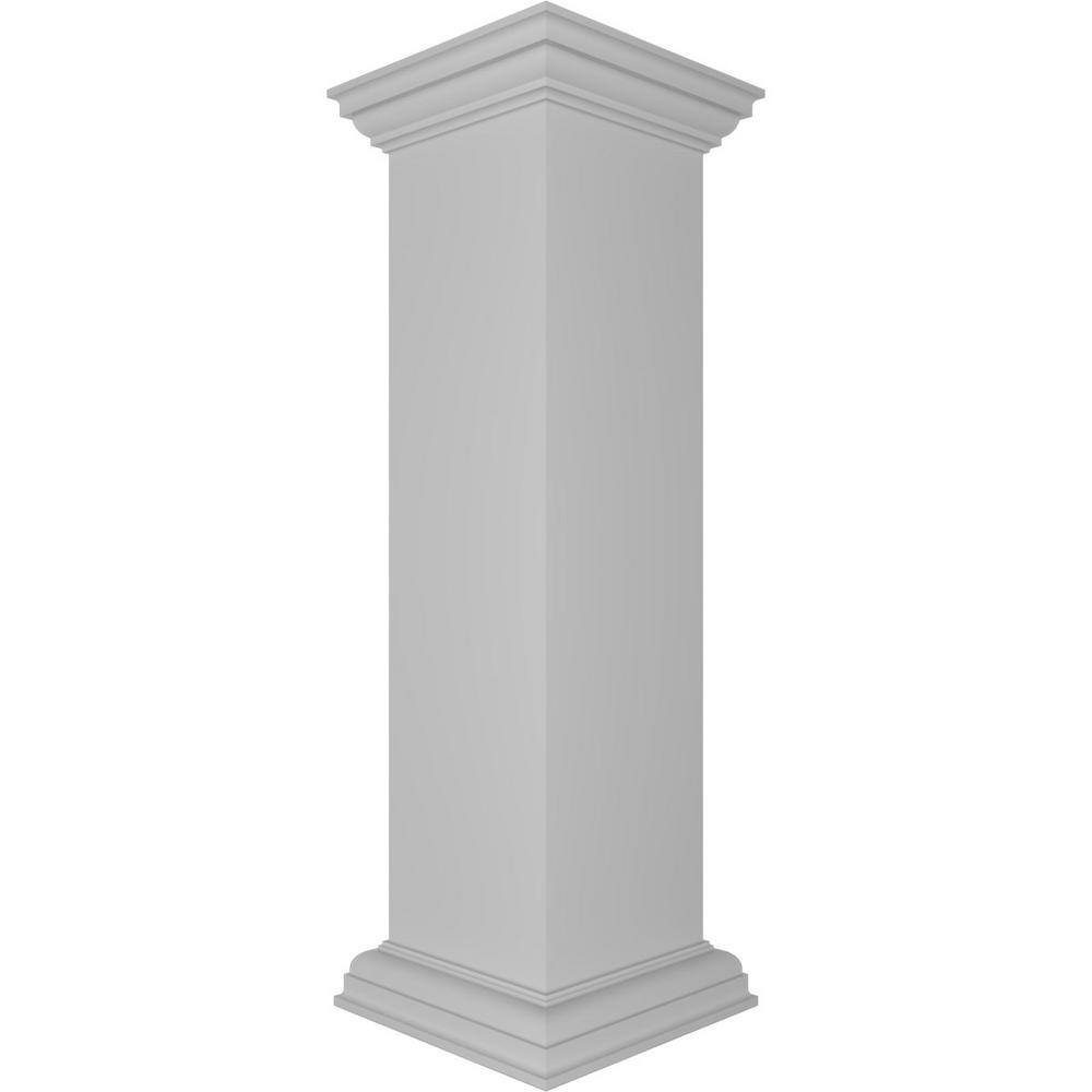 Ekena Millwork Plain 40 in. x 10 in. White Box Newel Post with Peaked Capital and Base Trim (Installation Kit Included)