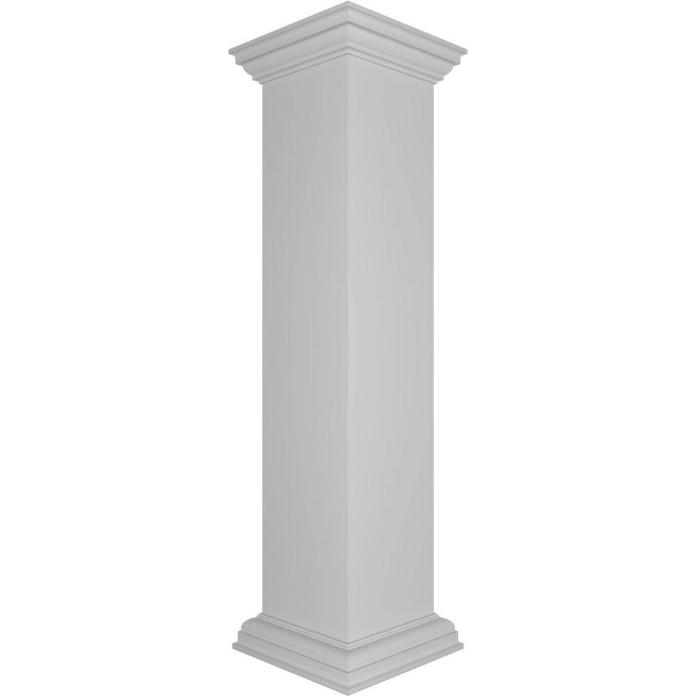 Ekena Millwork Corner 48 in. x 10 in. White Box Newel Post with Panel, Flat Capital and Base Trim (Installation Kit Included)