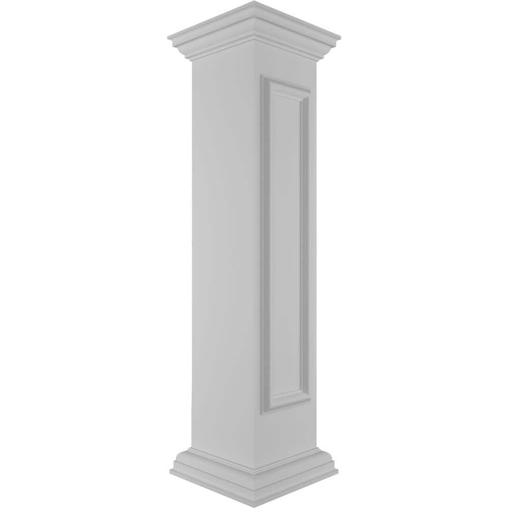 Ekena Millwork Corner 48 in. x 10 in. White Box Newel Post with Panel, Flat Capital and Base Trim (Installation Kit Included)