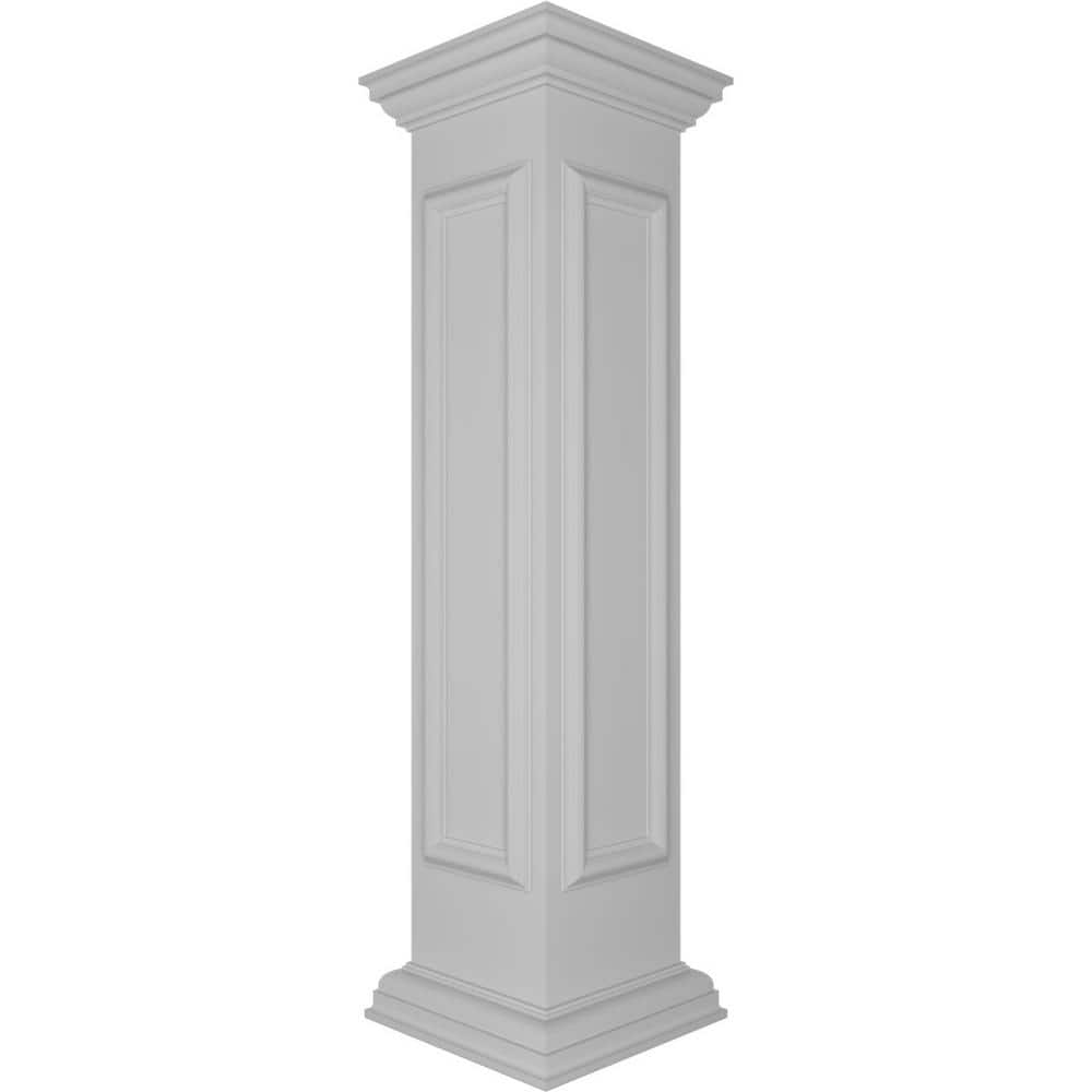 Ekena Millwork Corner 48 in. x 10 in. White Box Newel Post with Panel, Flat Capital and Base Trim (Installation Kit Included)