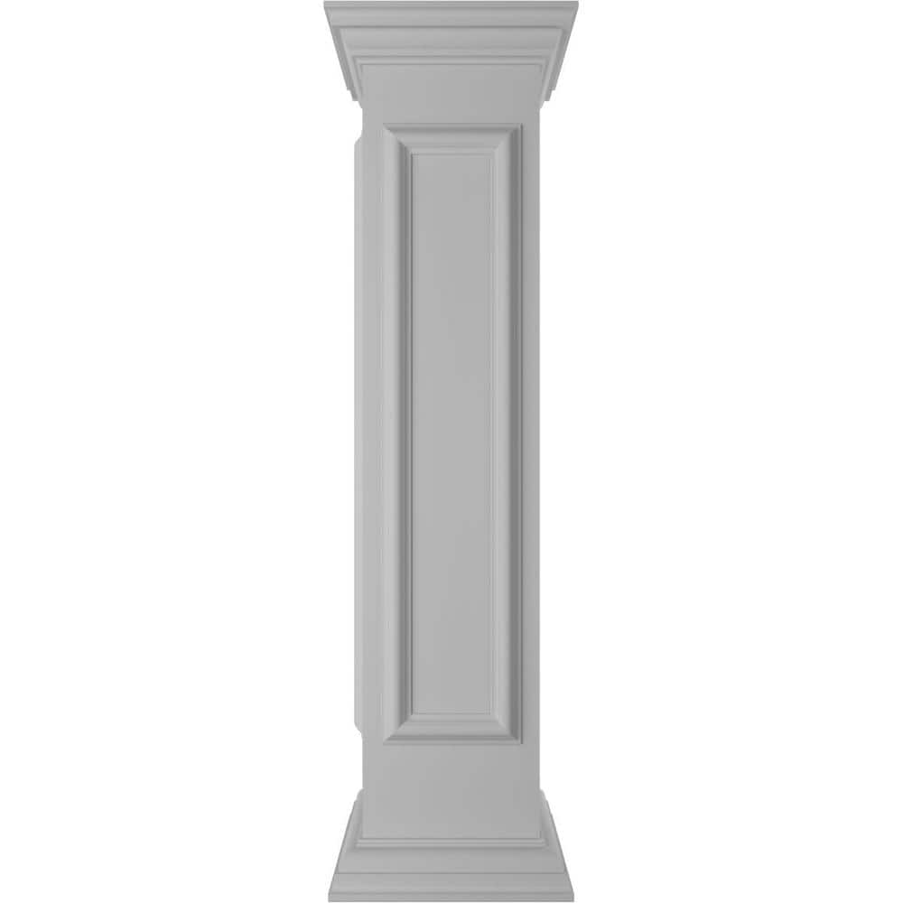 Ekena Millwork Corner 48 in. x 10 in. White Box Newel Post with Panel, Peaked Capital and Base Trim (Installation Kit Included)