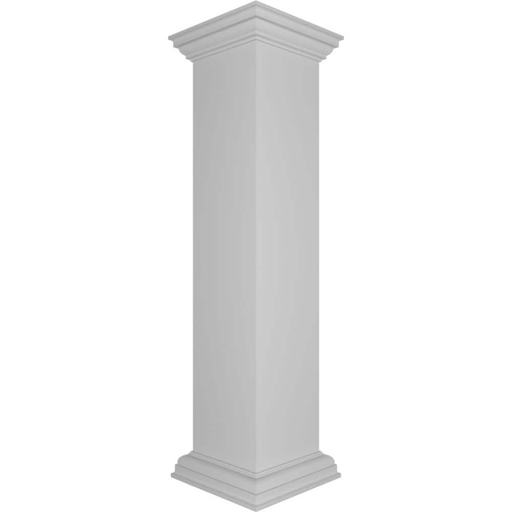 Ekena Millwork Corner 48 in. x 10 in. White Box Newel Post with Panel, Peaked Capital and Base Trim (Installation Kit Included)