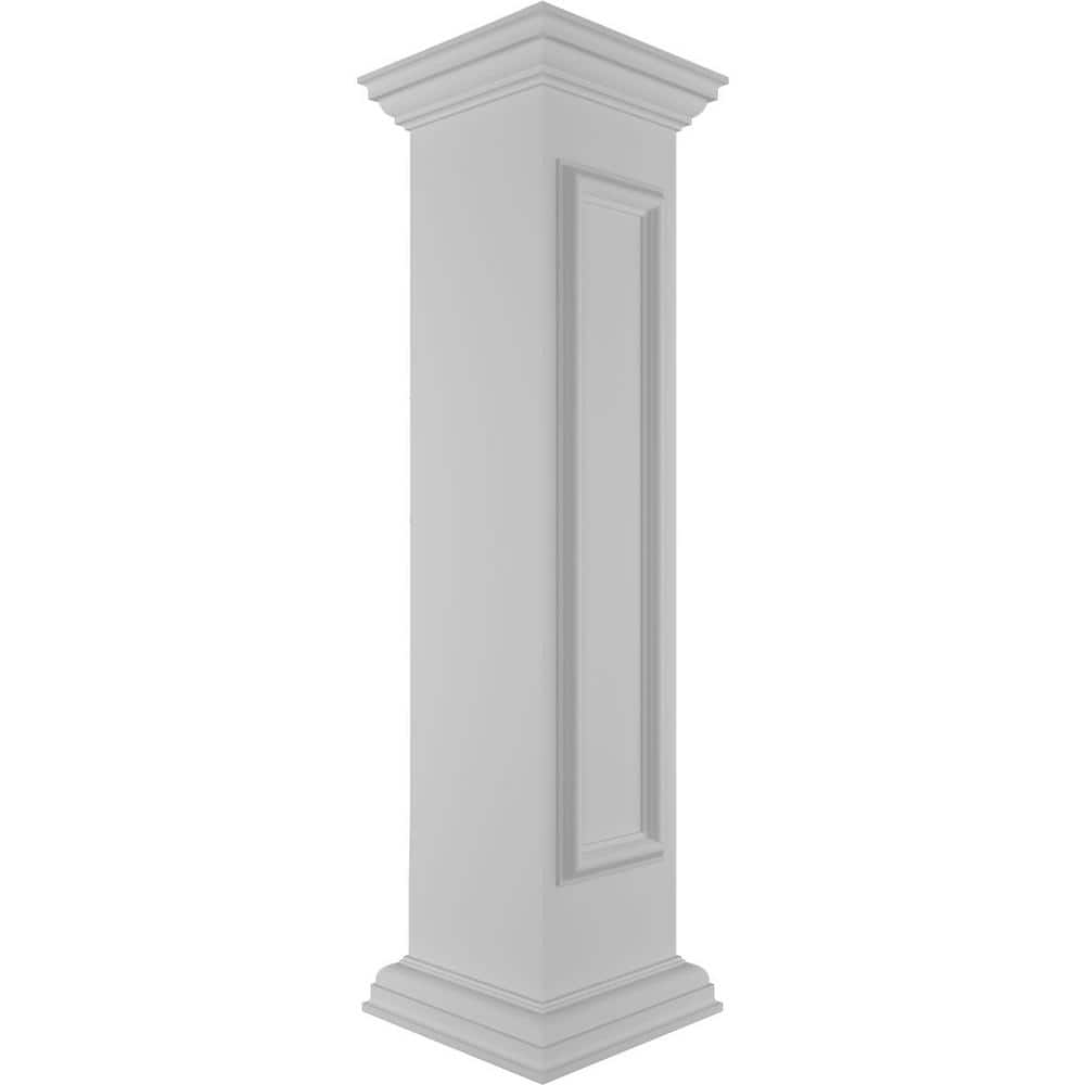 Ekena Millwork Corner 48 in. x 10 in. White Box Newel Post with Panel, Peaked Capital and Base Trim (Installation Kit Included)