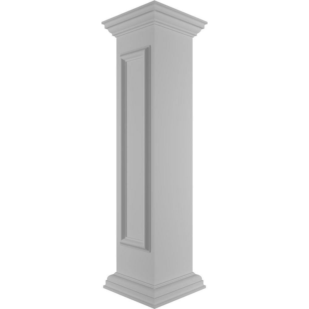 Ekena Millwork Corner 48 in. x 10 in. White Box Newel Post with Panel, Peaked Capital and Base Trim (Installation Kit Included)