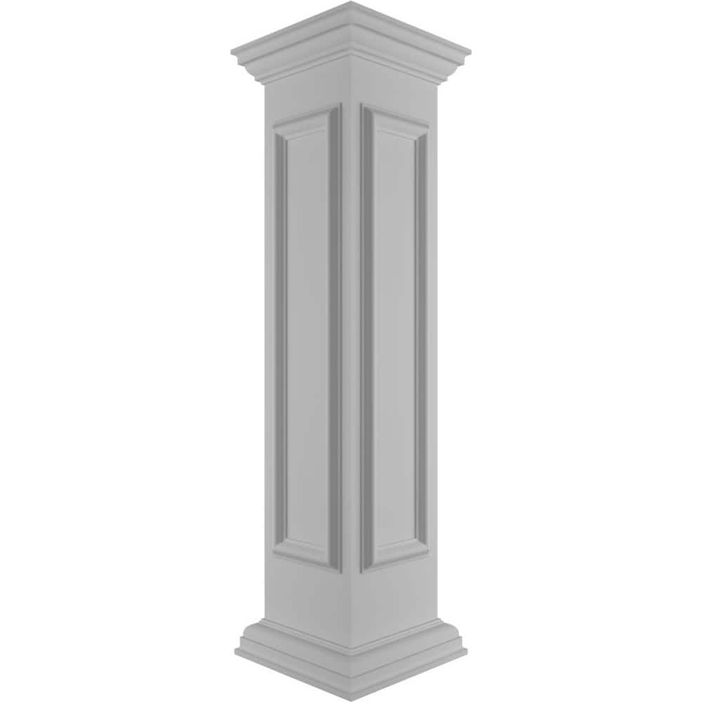 Ekena Millwork End 48 in. x 10 in. White Box Newel Post with Panel, Peaked Capital and Base Trim (Installation Kit Included)