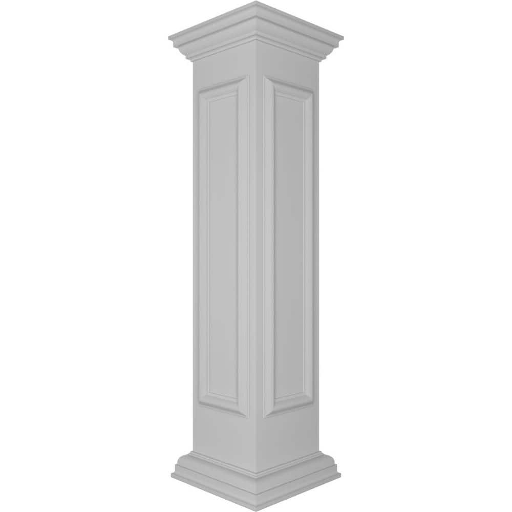 Ekena Millwork End 48 in. x 10 in. White Box Newel Post with Panel, Peaked Capital and Base Trim (Installation Kit Included)