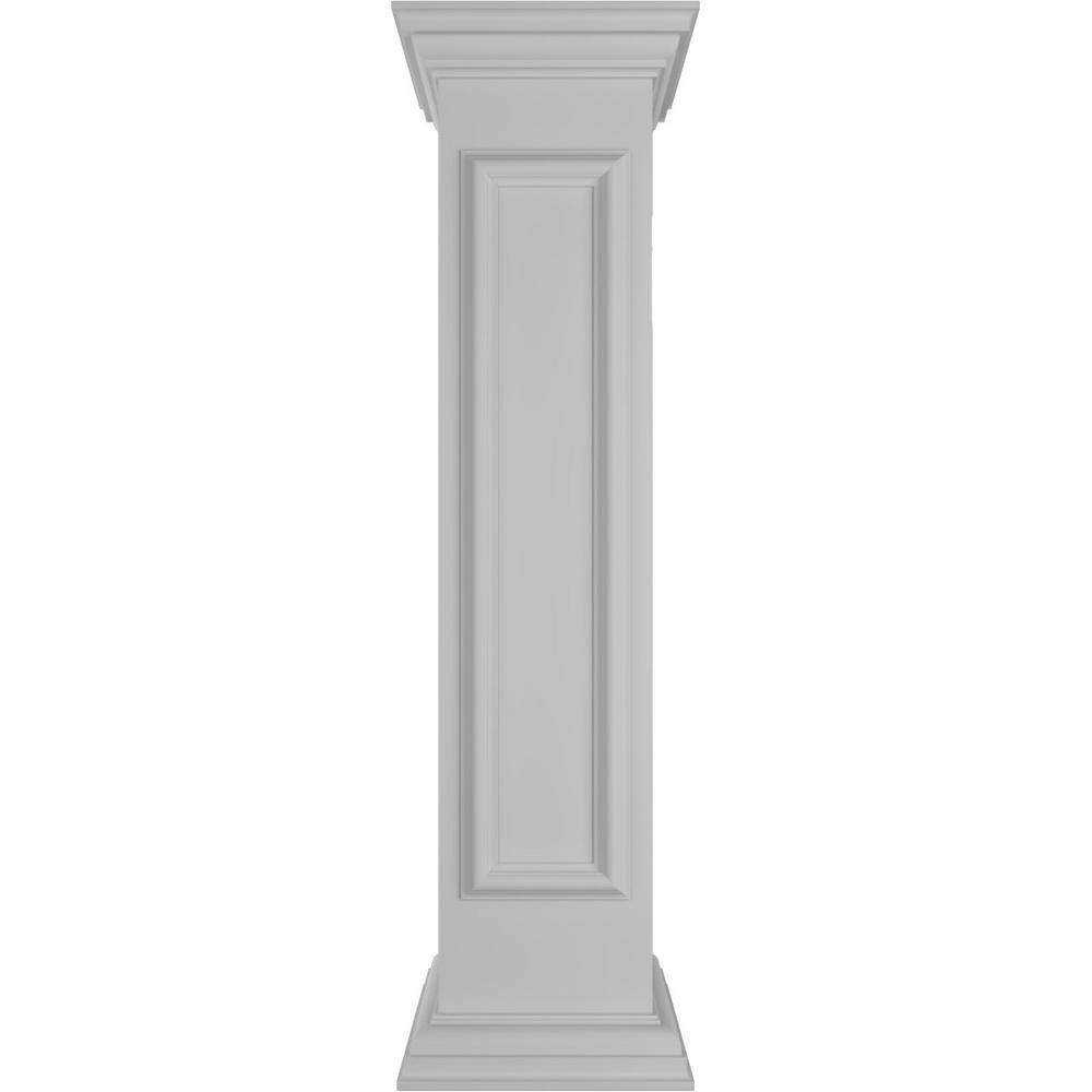 Ekena Millwork Straight 48 in. x 10 in. White Box Newel Post with Panel, Flat Capital and Base Trim (Installation Kit Included)