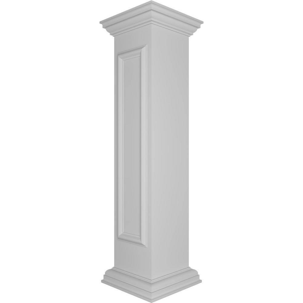 Ekena Millwork Straight 48 in. x 10 in. White Box Newel Post with Panel, Flat Capital and Base Trim (Installation Kit Included)