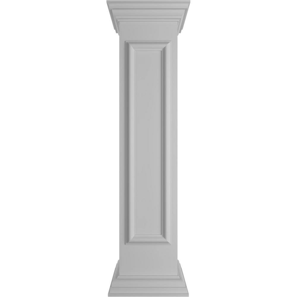 Ekena Millwork Straight 48 in. x 10 in. White Box Newel Post with Panel, Flat Capital and Base Trim (Installation Kit Included)