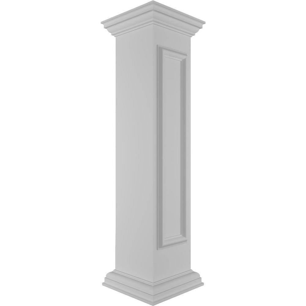 Ekena Millwork Straight 48 in. x 10 in. White Box Newel Post with Panel, Flat Capital and Base Trim (Installation Kit Included)