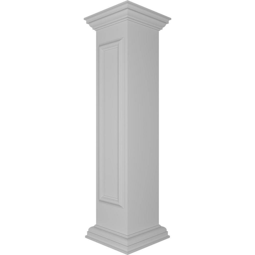 Ekena Millwork Straight 48 in. x 10 in. White Box Newel Post with Panel, Flat Capital and Base Trim (Installation Kit Included)