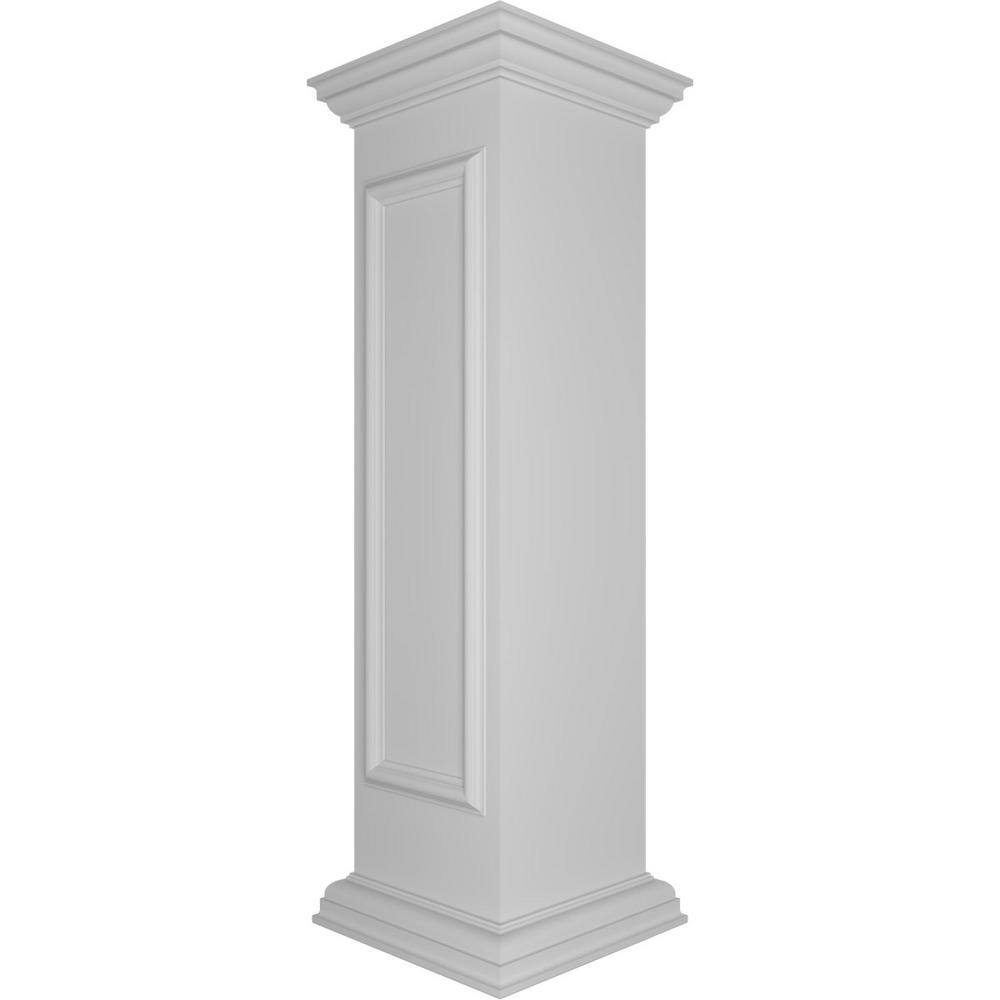 Ekena Millwork End 48 in. x 12 in. White Box Newel Post with Panel, Flat Capital and Base Trim (Installation Kit Included)