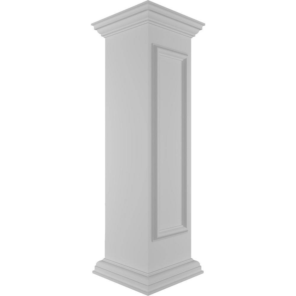 Ekena Millwork End 48 in. x 12 in. White Box Newel Post with Panel, Flat Capital and Base Trim (Installation Kit Included)